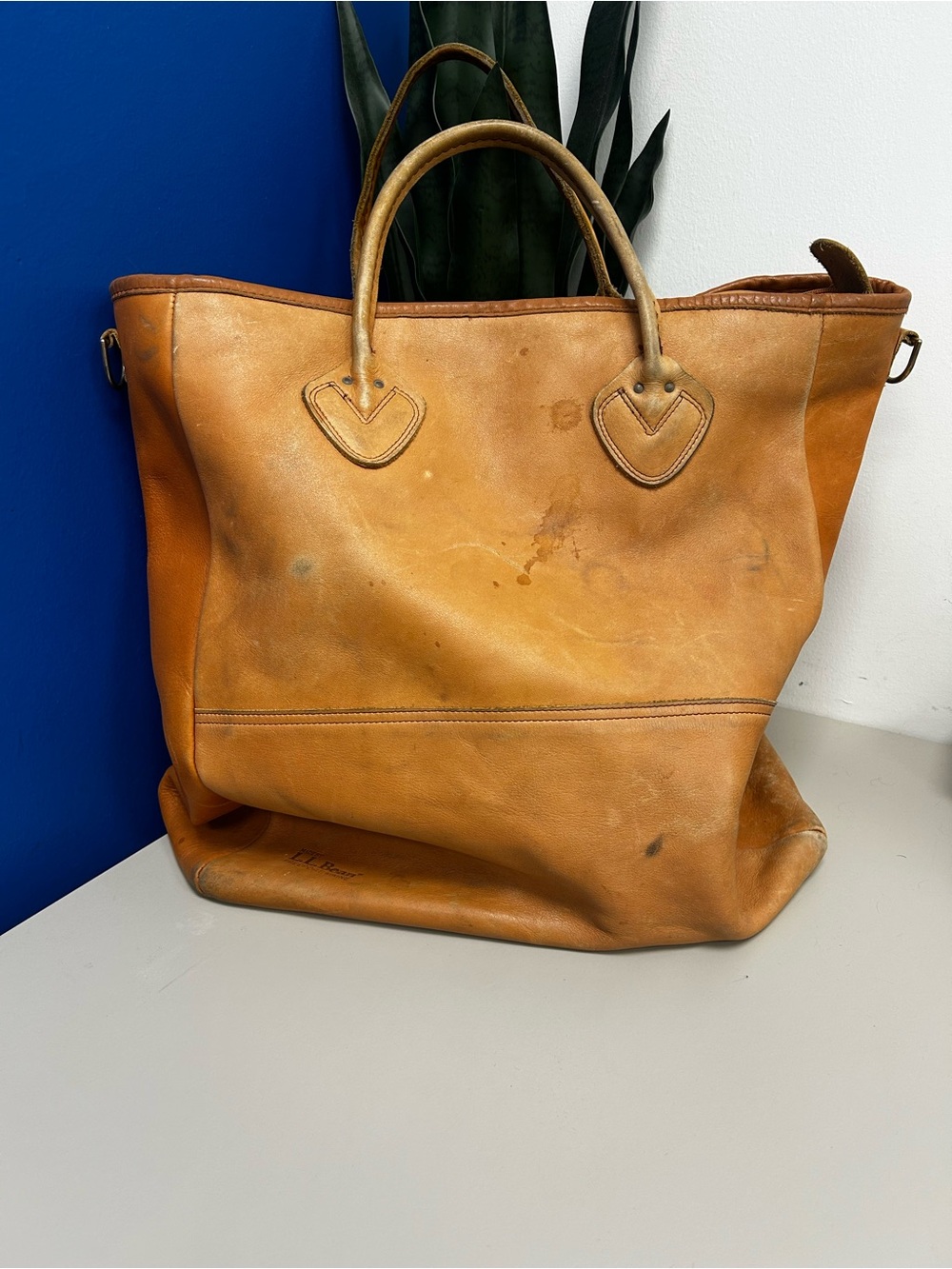 80s L.L.Bean Leather Tote Bag Brown USA VTG Shoulder Used